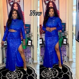 Elegant Blue Sequin Women's Dress